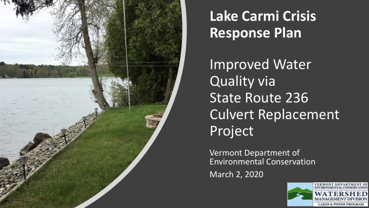 lake carmi crisis response plan improved water quality