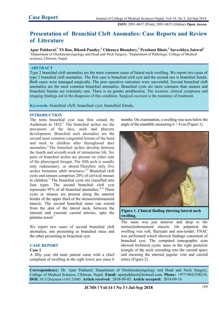 presentation of branchial cleft anomalies case reports