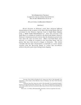 S TOP B ORROWING T ROUBLE : C LARIFYING THE S AUDI B ASIC E XCEPTION TO D ELAWARE ' S B ORROWING S