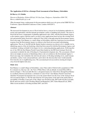 The Application of GIS for a Strategic Flood Assessment at East Hanney, Oxfordshire  Dr Harvey J.