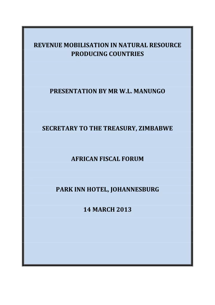 revenue mobilisation in natural resource producing