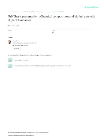 PhD Thesis presentation : Chemical composition and biofuel potential  of plant biomasses Thesis