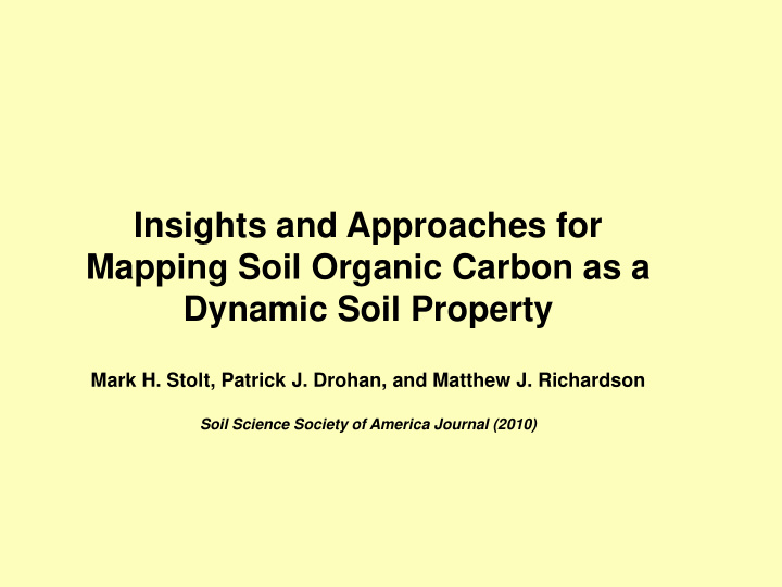 insights and approaches for mapping soil organic carbon