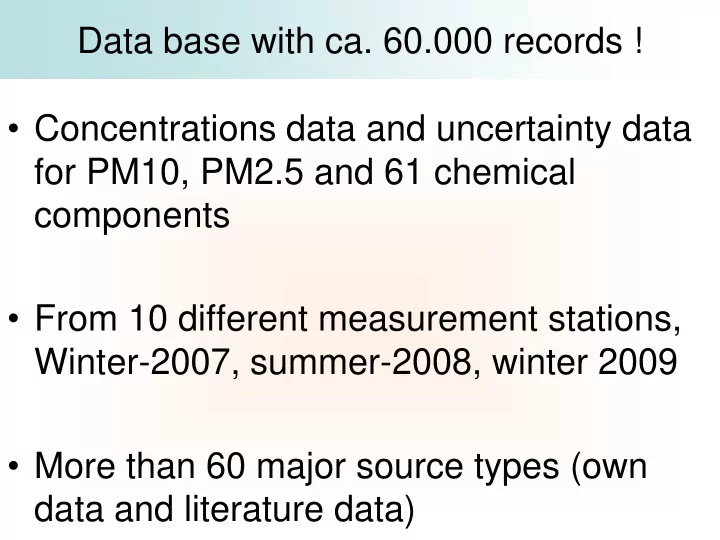 data base with ca 60 000 records