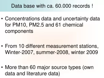 Data base with ca. 60.000 records !  Concentrations data and uncertainty data  for PM10, PM2.5