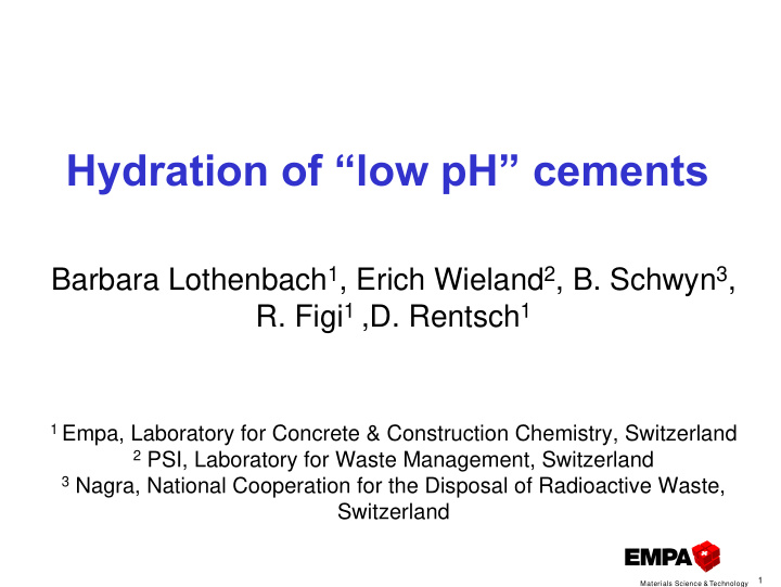 hydration of low ph cements