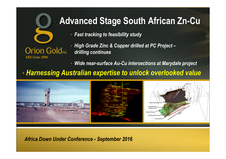 advanced stage south african zn cu