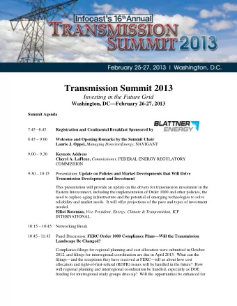 Transmission Summit 2013  Investing in the Future Grid Washington, DCFebruary 26-27, 2013