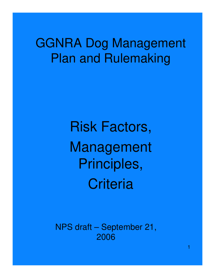 risk factors management principles criteria