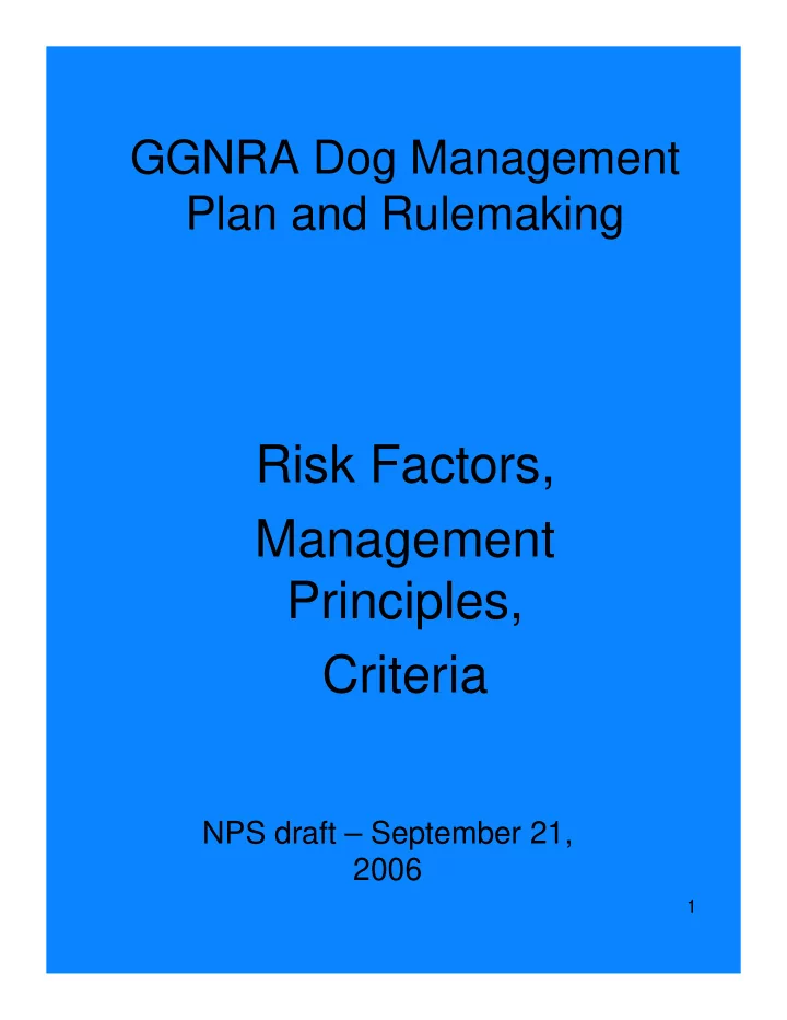 risk factors management principles criteria