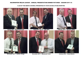 MACWHIRTER WELSH LEAGUE  ANNUAL PRESENTATION DINNER PICTURES  SEASON 2011-12  CLUB OF THE