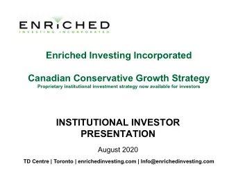 Enriched Investing Incorporated  Canadian Conservative Growth Strategy  Proprietary institutional