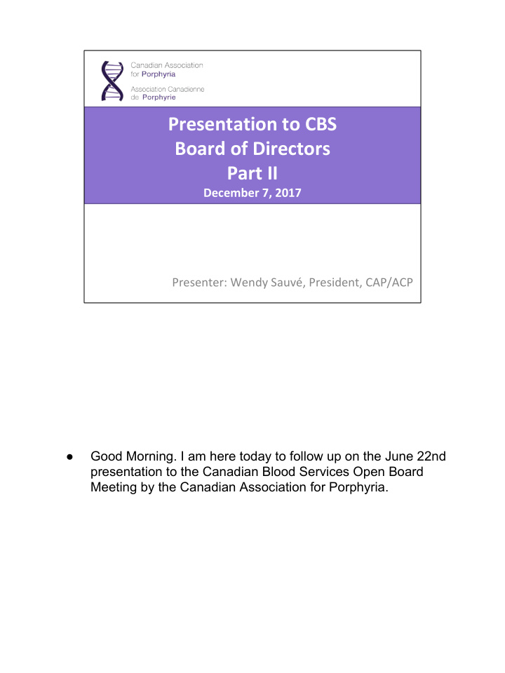 presentation to cbs board of directors part ii