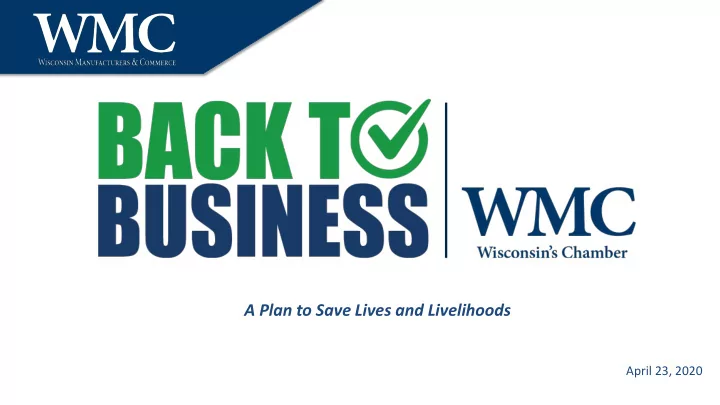 a plan to save lives and livelihoods