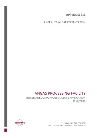 ANGAS PROCESSING FACILITY MISCELLANEOUS PURPOSES LICENSE APPLICATION  2019/0826  ABN | 67 062 576