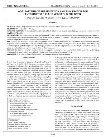 ORIGINAL ARTICLE ISRA MEDICAL JOURNAL |  Volume 6 - Issue 4  |  Oct - Dec 2014  AGE, PATTERN OF