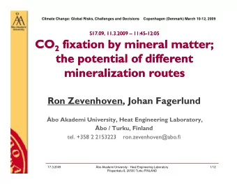 CO CO 2 fixation by mineral matter;  fixation by mineral matter;  the potential of different  the