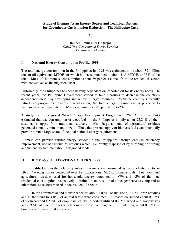 study of biomass as an energy source and technical