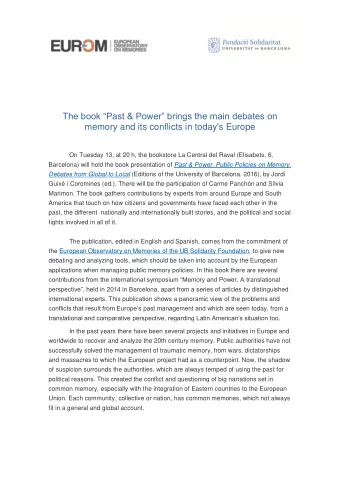 The book Past &amp; Power brings the main debates on  memory and its conflicts in today's