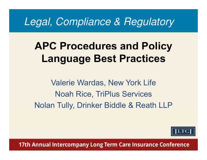 legal compliance regulatory apc procedures and policy y
