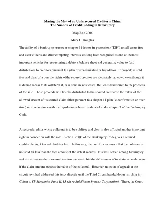Making the Most of an Undersecured Creditor's Claim:  The Nuances of Credit Bidding in Bankruptcy
