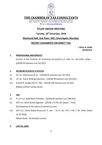 THE CHAMBER OF TAX CONSULTANTS  3, Rewa Chambers, Ground Floor, 31, New Marine Lines, Mumbai - 400