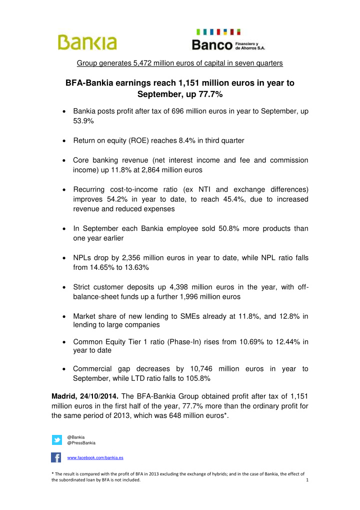 bfa bankia earnings reach 1 151 million euros in year to