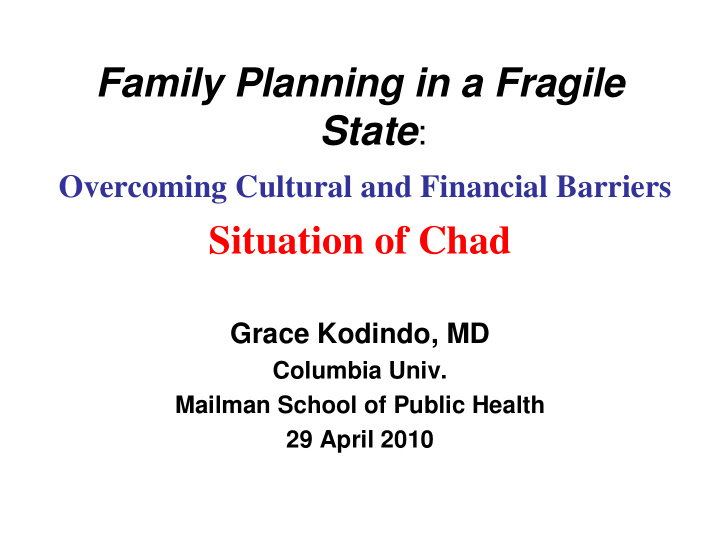 family planning in a fragile