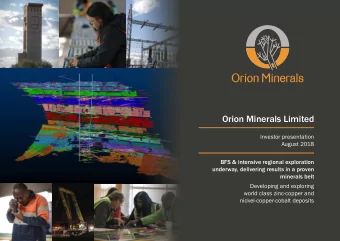 Orion Minerals Limited  Investor presentation  August 2018  BFS &amp; intensive regional