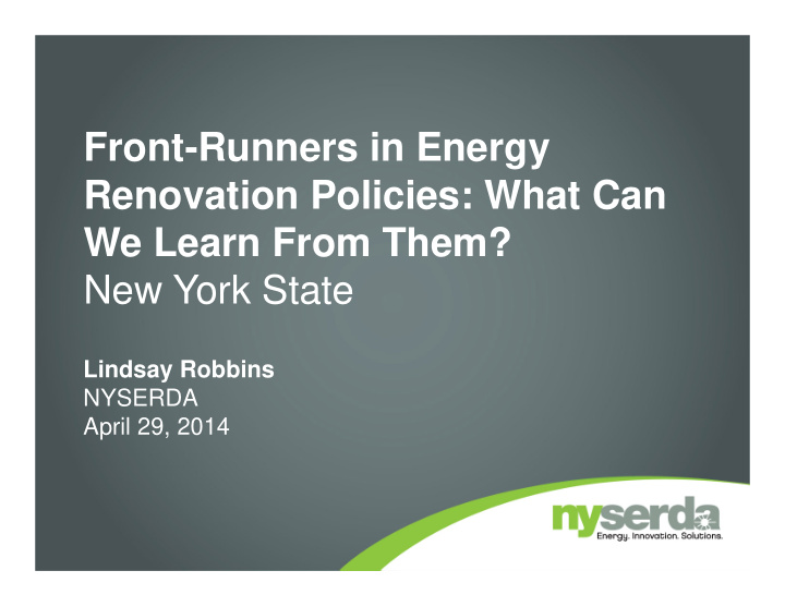 front runners in energy renovation policies what can we