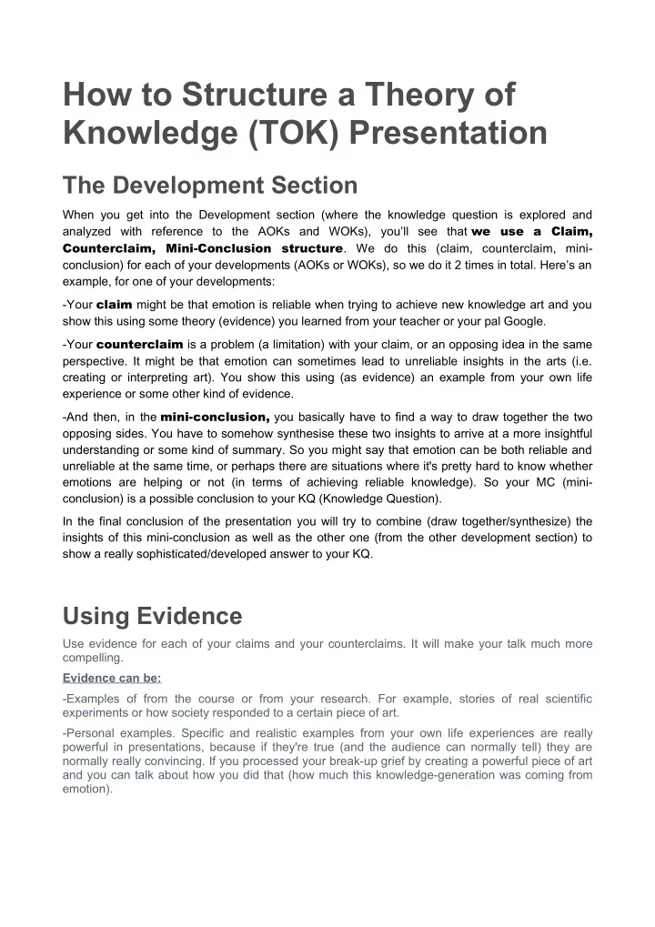 how to structure a theory of knowledge tok presentation