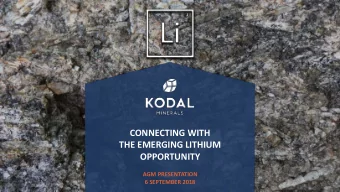 THE EMERGING LITHIUM  OPPORTUNITY  AGM PRESENTATION  6 SEPTEMBER 2018  0  IMPORTANT NOTICE  1