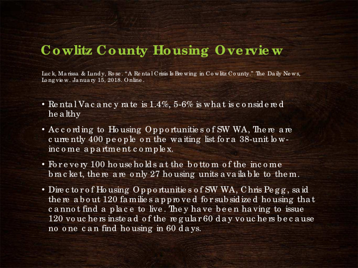 cowlitz county housing ove r vie w