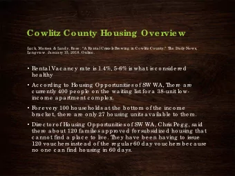 Cowlitz County Housing Ove r  vie w  L  uc k, Ma rissa  &amp; L  und y, Ro se . A Re nta l
