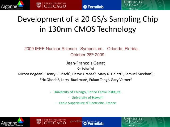 development of a 20 gs s sampling chip in 130nm cmos