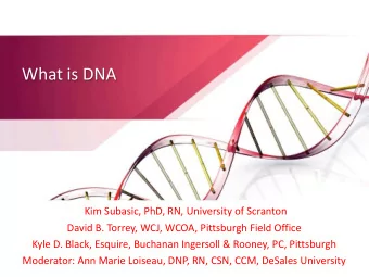 What is DNA  Kim Subasic, PhD, RN, University of Scranton  David B. Torrey, WCJ, WCOA, Pittsburgh