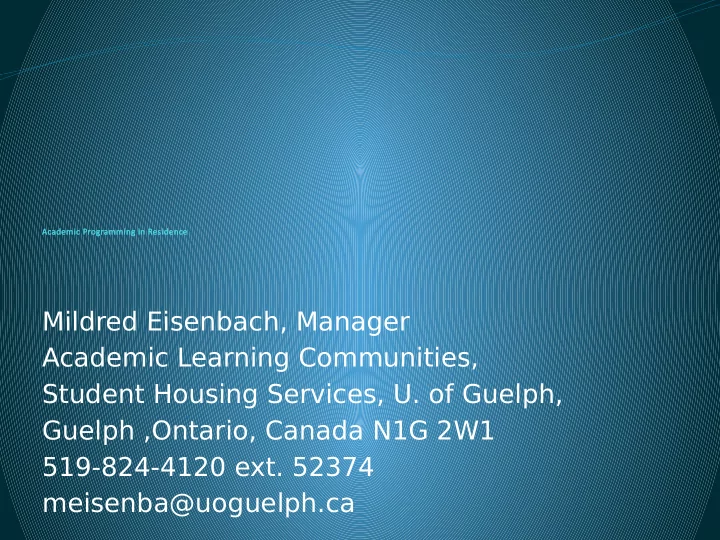 mildred eisenbach manager academic learning communities