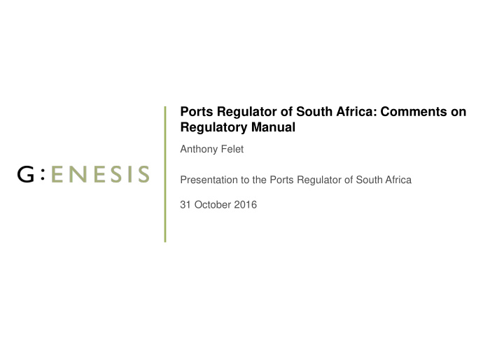 ports regulator of south africa comments on regulatory