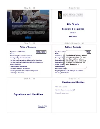 6th Grade  Equations &amp; Inequalities  2015-12-01  www.njctl.org  Slide 3 / 138  Slide 3 (Answer)