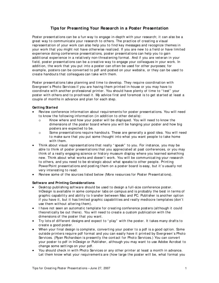 tips for presenting your research in a poster presentation