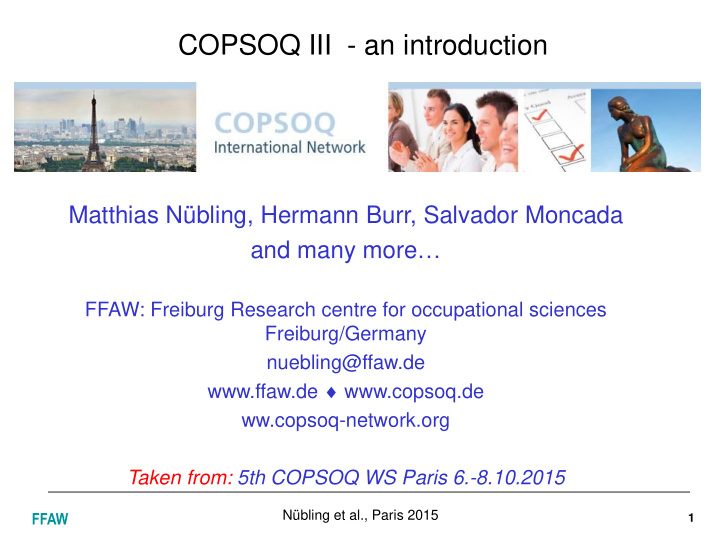 copsoq iii an introduction