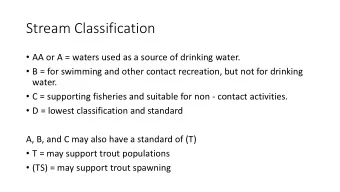 Stream Classification  AA or A = waters used as a source of drinking water.  B = for swimming