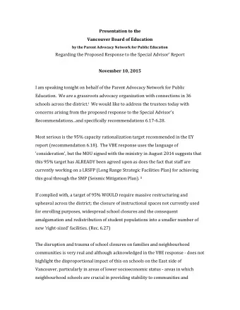 Presentation  to  the    Vancouver  Board  of  Education    by  the