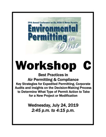 Workshop  C  Best Practices in  Best Practices in  Air P  Air Permitting &amp; Compliance  rmitting