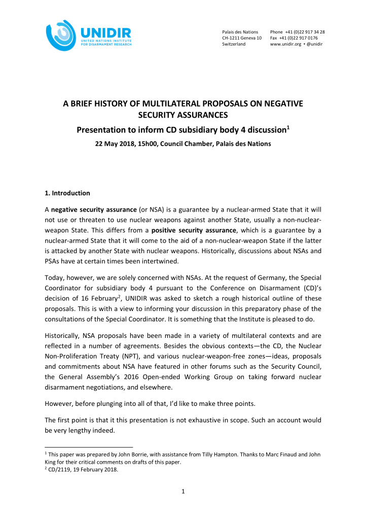 a brief history of multilateral proposals on negative