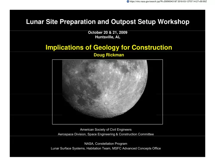 lunar site preparation and outpost setup workshop