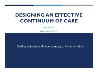 DESIGNING AN EFFECTIVE  CONTINUUM OF CARE  NASHVILLE  JANUARY 17, 2017  Building capacity and