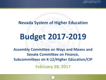 Budget 2017-2019  Assembly Committee on Ways and Means and  Senate Committee on Finance,