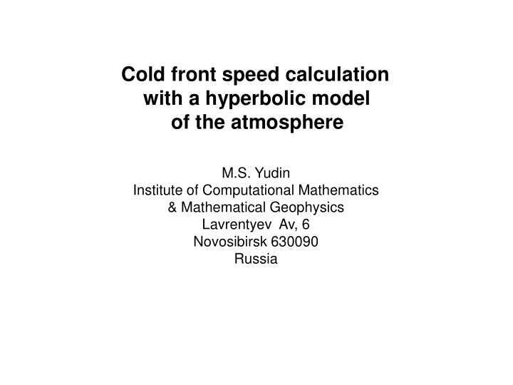 cold front speed calculation with a hyperbolic model of