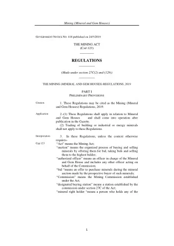 REGULATIONS  _________  (Made under section 27C(2) and (129))  _________  THE MINING (MINERAL AND